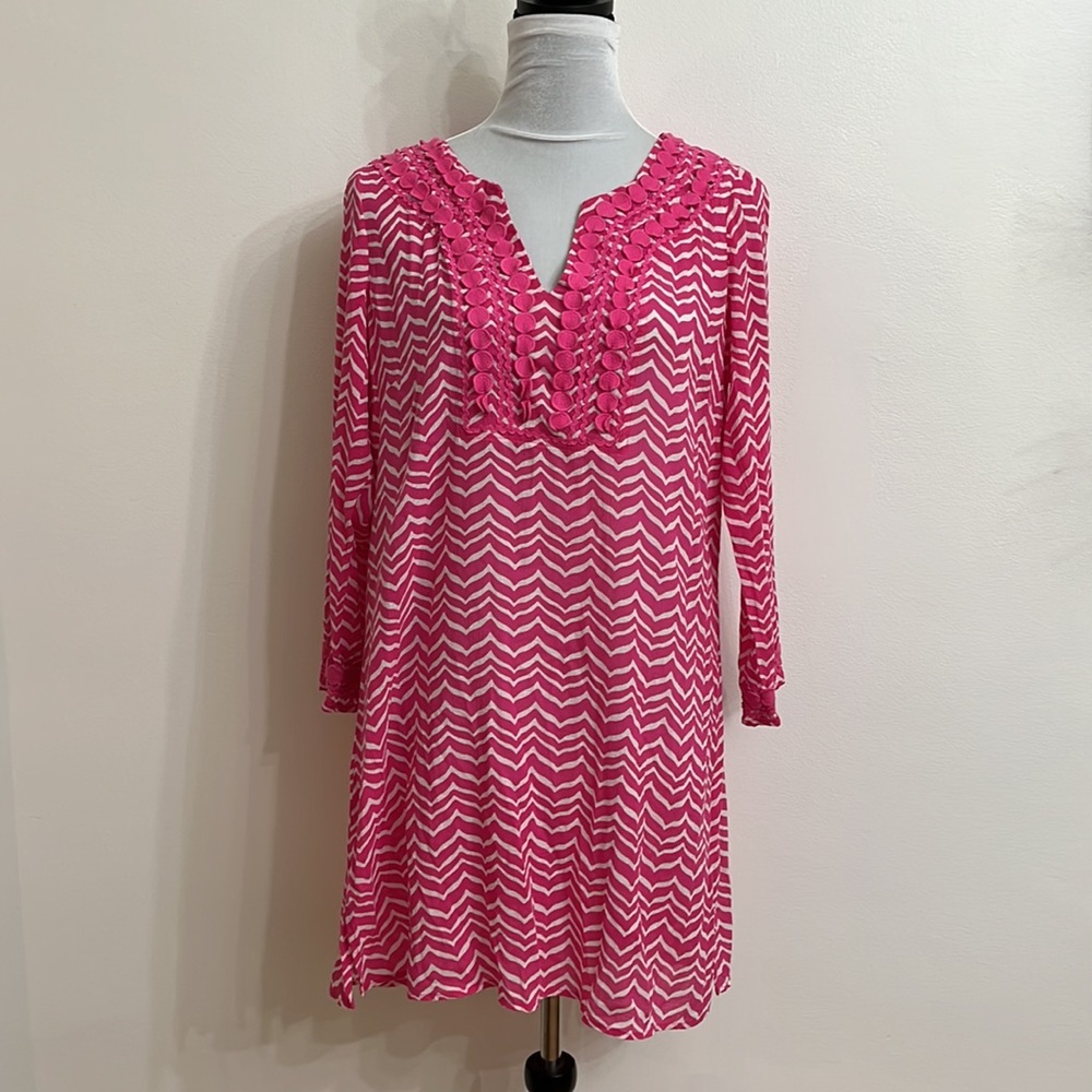 Vineyard Vines Chevron Print Tunic Cover Up Bright Pink - Picture 2 of 6